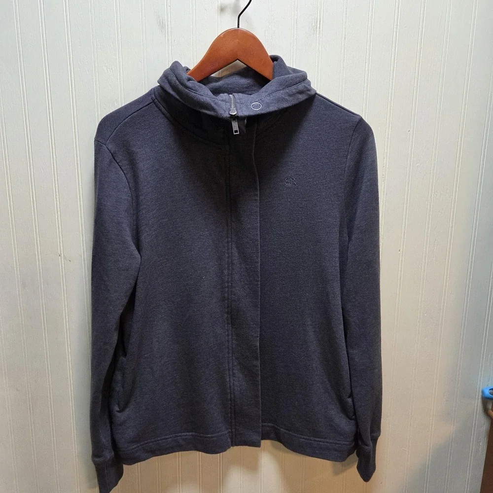 Banana Republic Sweatshirt Mens Large Gray Full Zip Fleece‎ High Neck Logo
